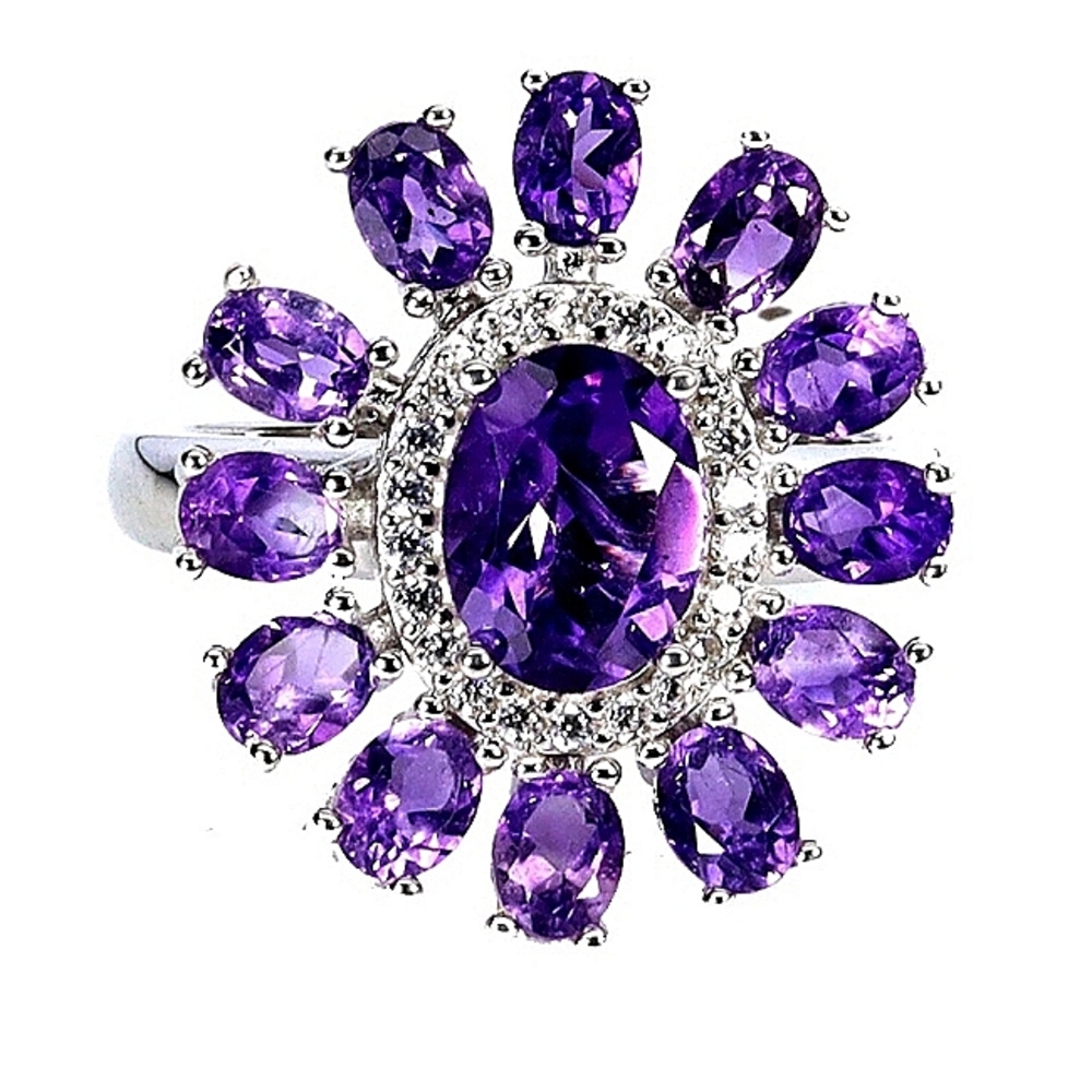 925 Sterling Silver Ring Sz 7.75 with Natural Oval Amethyst 8x6mm Gemstone